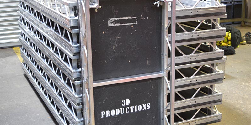 Stack of 8x4ft Prolyte LiteDeck units with 3D Productions Stencil