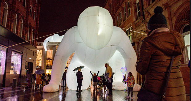 Fantastic Planet by Parer Studio art installation at Light Night Leeds, Leeds West Yorkshire (photo by Lizzie Coombes)