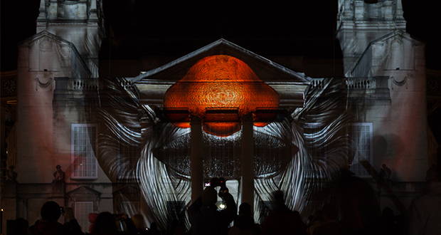 Telekinetic Rumours by Pani Pawlosky on Civic Hall, Millennium Square at Light Night Leeds, Leeds West Yorkshire (photo by Lizzie Coombes)